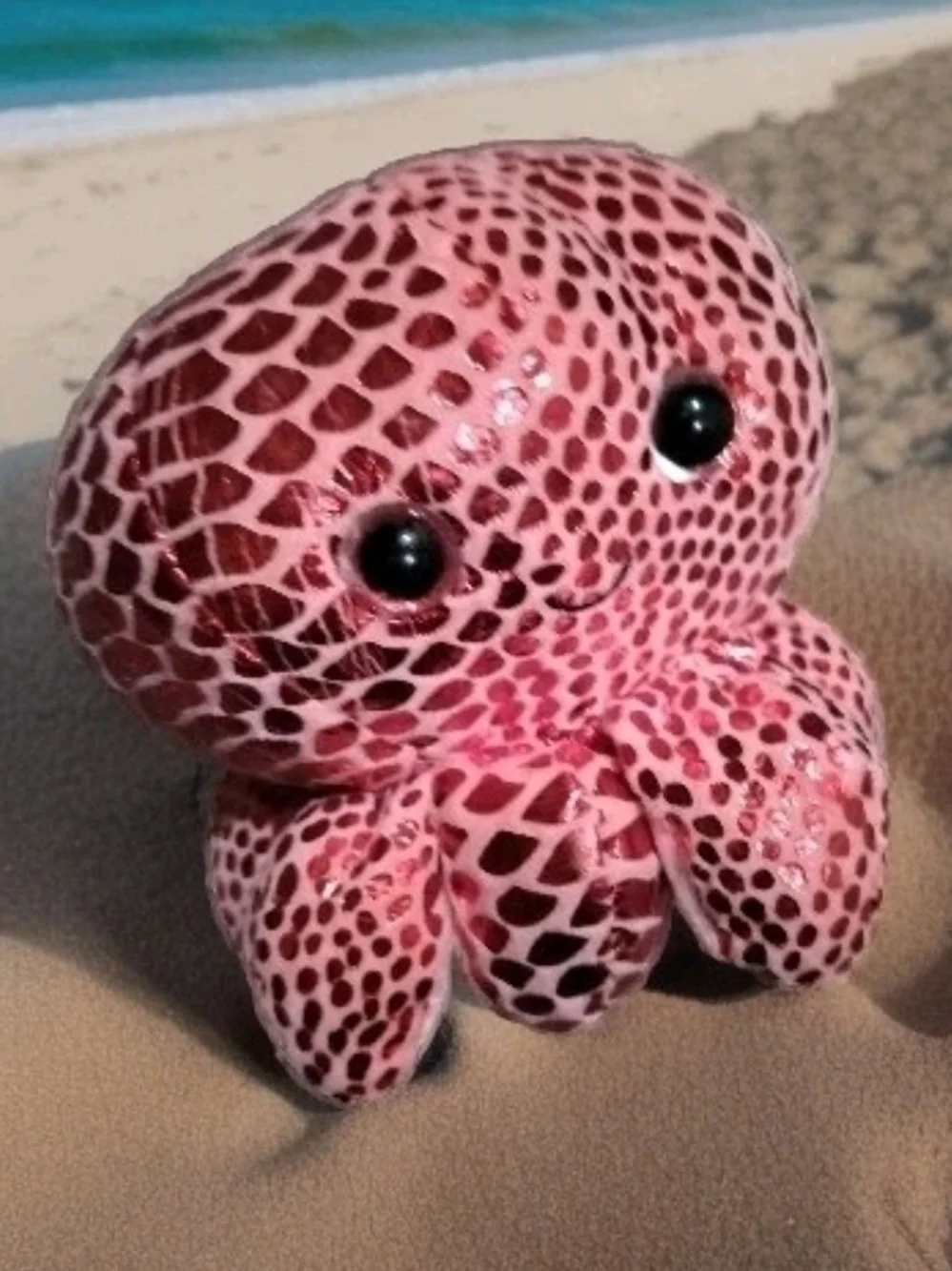 Kellytoy Plush Red Pink Octopus Stuffed Toy - Soft Sequin Pattern